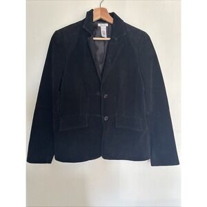 Liz & Co Women M Suede Blazer Leather Black‎ 2 Button Jacket
